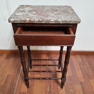 Mesa Auxiliar Antigua Estilo Clásico con Tapa de Mármol y Cajón - imagen 2
