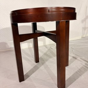 Mesa de Apoyo Redonda Madera Oscura con Aro de Acero - imagen 1