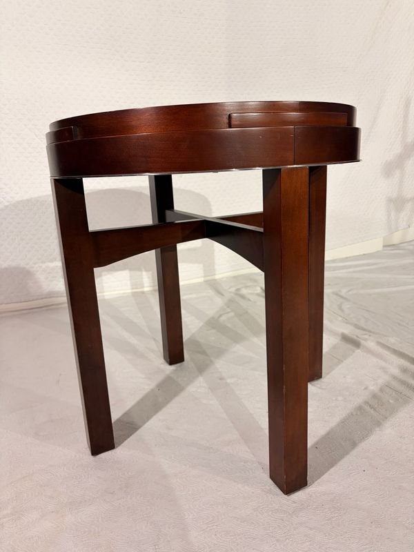 Mesa de Apoyo Redonda Madera Oscura con Aro de Acero