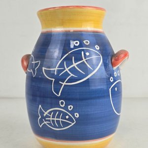 Lote de Cerámica China Esmaltada: Jarrón Calabaza, Dos Frascos Manzana y Vaso con Peces - imagen 4