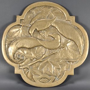 Placa de Bronce Macizo con Aves y Follaje en Relieve - imagen 1