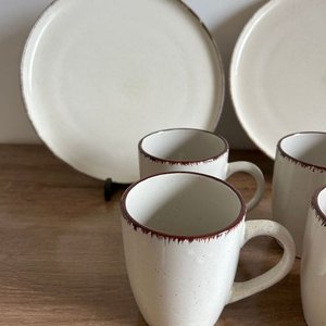 Juego de Vajilla Cerámica Crema con Borde Marrón (12 Piezas) - imagen 4