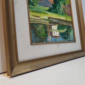 Dos Cuadros al Óleo: Marina y Paisaje Arquitectónico con Marcos Dorados - imagen 3