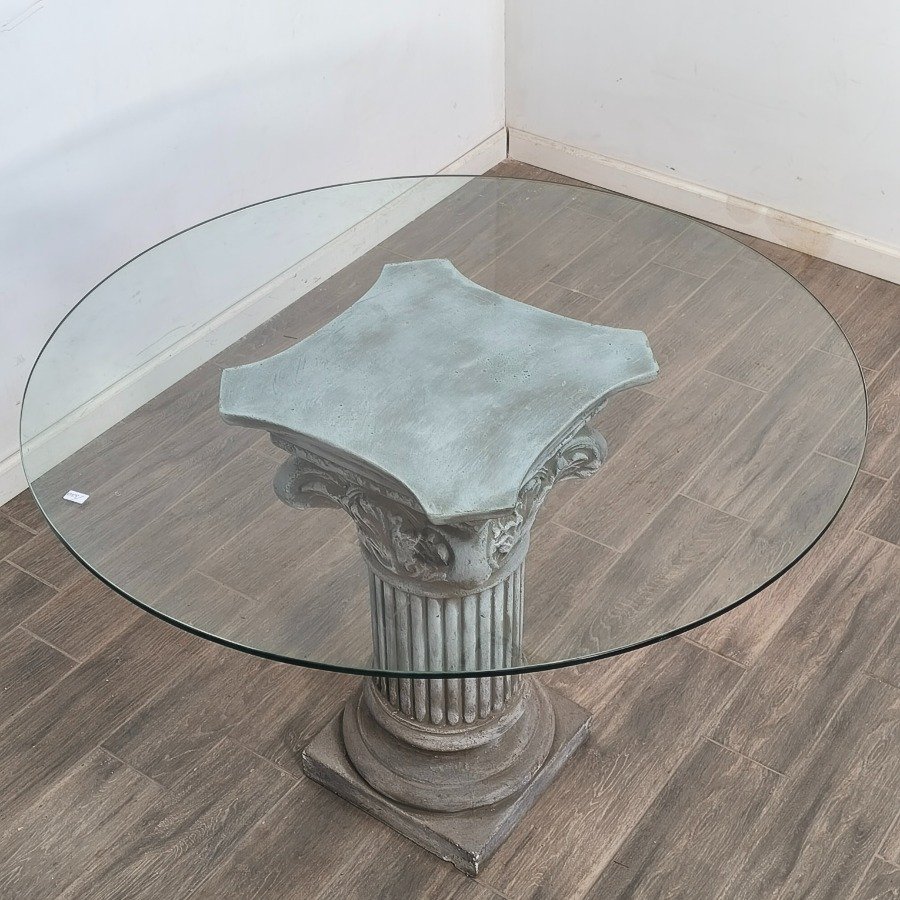 Mesa de comedor con tapa redonda de vidrio y pie columna - imagen 5