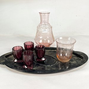 Juego de Botellón y Vasos de Vidrio Rosa y Violeta - imagen 3