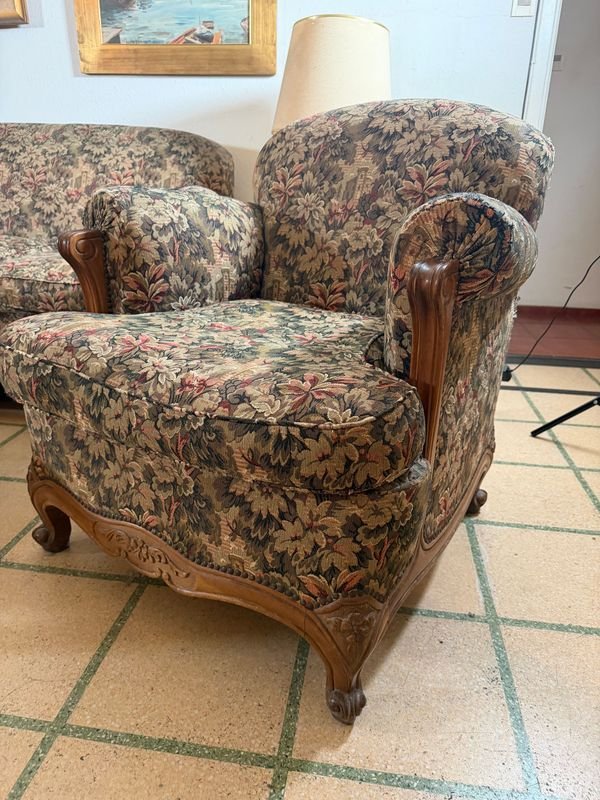 Sillón de 1 Cuerpo Estilo Luis XV Tapizado Floral