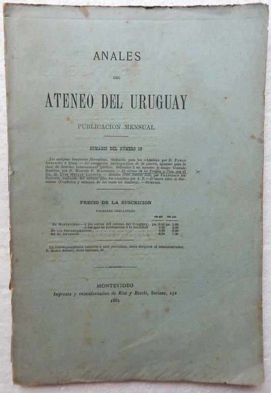Revista Anales Del Ateneo Del Uruguay, Publicación Mensual de 1883 - imagen 1