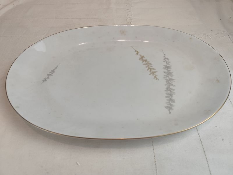 Fuente oval en porcelana HUTSCHENREUTHER - Placa blanca con hoja verde - imagen 4