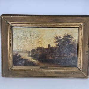 Óleo del Siglo XIX firmado por Bredov: Paisaje con Edificio y Árboles - imagen 2