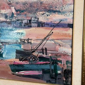 Pintura al óleo "Puerto con Velero" de Hugo Nantes, 60x50cm - imagen 4