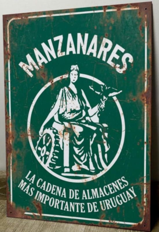 Cartel Chapa Decorativo Manzanares "La Cadena de Almacenes Más Importante de Uruguay" 28x19 cm