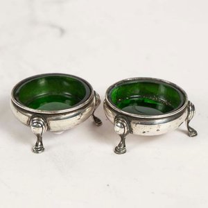Par de Saleros de Plata Sterling 925 Argentina con Depósitos de Vidrio Verde - imagen 1