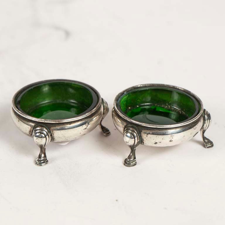 Par de Saleros de Plata Sterling 925 Argentina con Depósitos de Vidrio Verde