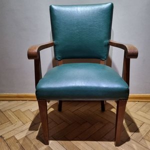 Sillón de Escritorio Vintage en Madera y Cuero Verde - imagen 2