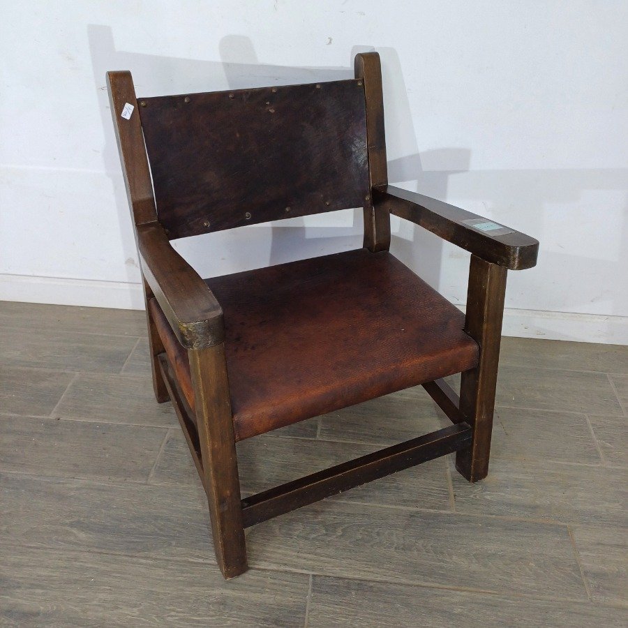 Silla de madera con asiento de cuero y respaldo de zuela - imagen 5