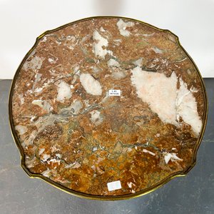 Mesa Francesa Redonda de Caoba con Mármol y Bronce - imagen 2