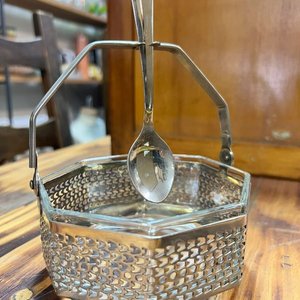 Azucarero Calado de Metal Plateado con Cuchara y Recipiente de Vidrio - imagen 3