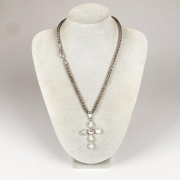 Cadena Gruesa de Plata con Dije Cruz de Plata y Nácar - imagen 1