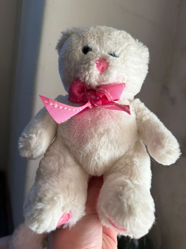 Oso de Peluche Blanco con Moño Rosa