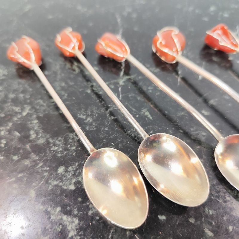 6 cucharitas CHRISTOFLE con baño de plata y piedra semipreciosa - imagen 2