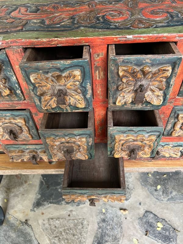 Bargueño Ispanoamericano siglo XIX: Mueble de madera tallada policromada con series mitológicas - imagen 7