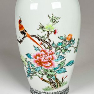 Florero de Porcelana Oriental con Decoración de Flores y Aves - Altura 26 cm - imagen 3