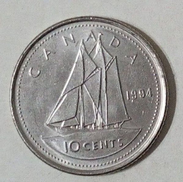 Moneda de 10 Centavos de Canadá (Dime) 1994 - Barco Bluenose - imagen 1