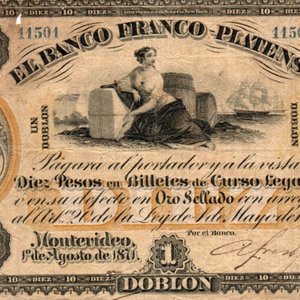 Billete Banco Franco Platense 10 Pesos - 1 Doblón 1871 - imagen 2