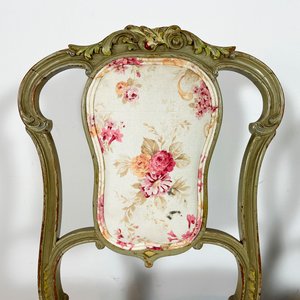 Par de Sillas Estilo Luis XV Madera Laqueada Tapizado Floral - imagen 2