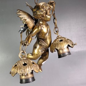 Colgante de Bronce Macizo con Querubín y 2 Luces - imagen 3