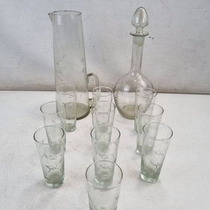 Set de Cristal Tallado Floral: Jarra, Licorera y 10 Vasos Largos - imagen 2