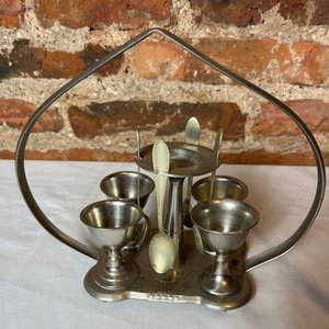 Huevera de Platina con Soporte y 4 Compoteras con Cucharitas - imagen 6