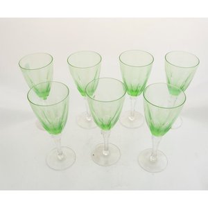 Set de 7 Copas de Cristal Verde Tallado - imagen 2