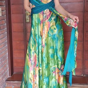 Vestido Largo Estampado Verde Diseñador Arocena Talle 46 - imagen 2