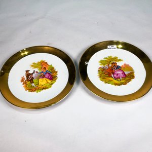 Par de Platos Decorativos "Jango" Guarda Dorada, Escena Romántica, Made in Spain - imagen 2