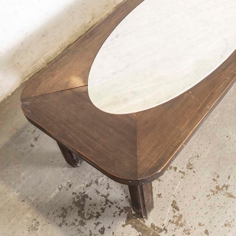 Mesa de living en madera con tapa de mármol oval - imagen 2