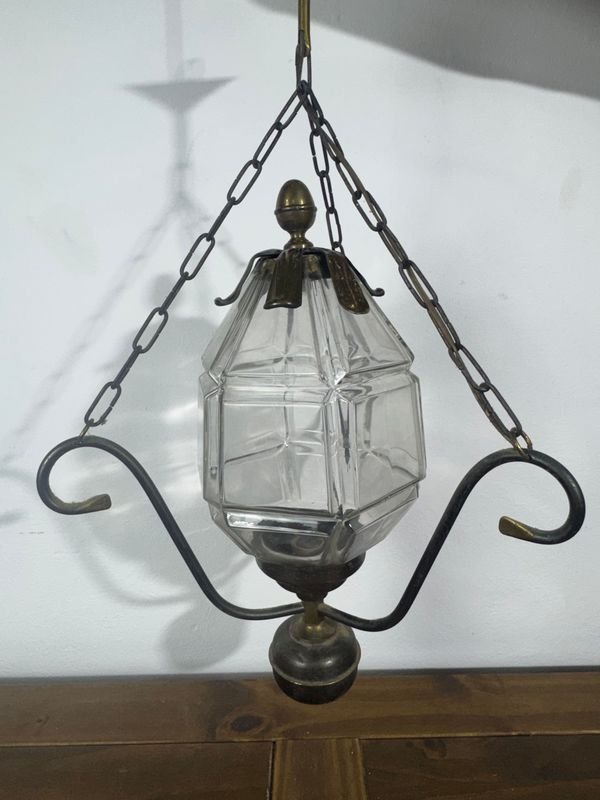 Antiguo colgante en bronce con tulipa - imagen 2