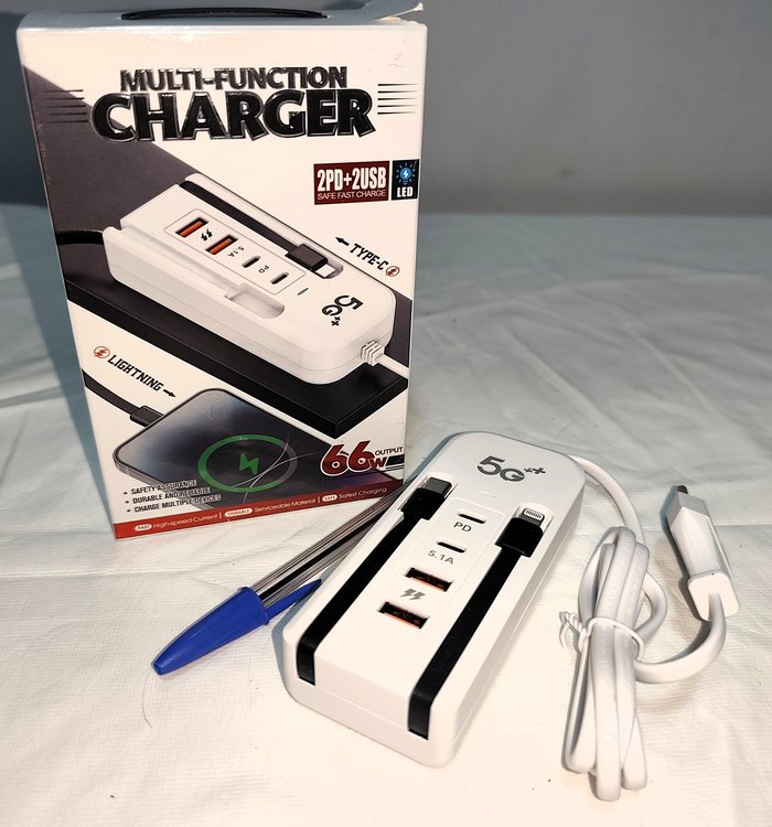 Cargador Multifunción 66W con Puertos USB-A, USB-C y Lightning