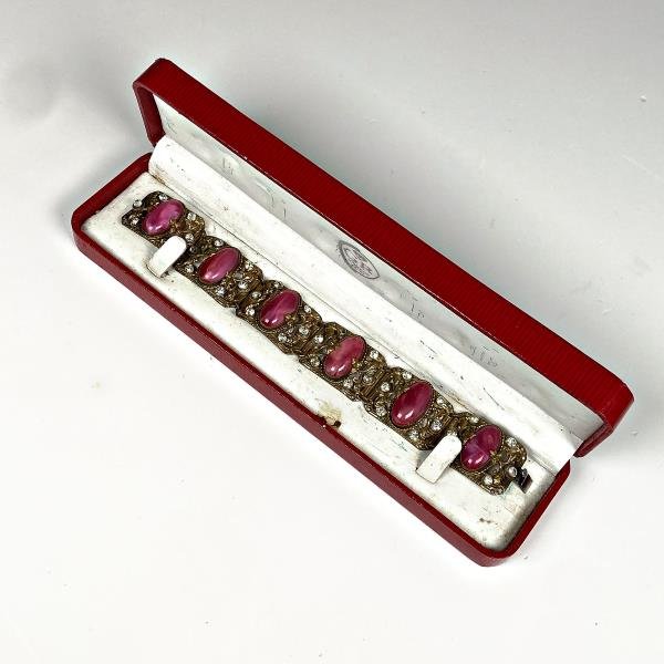 Pulsera Enchapada con Piedras Rosadas y Cristales, con Estuche