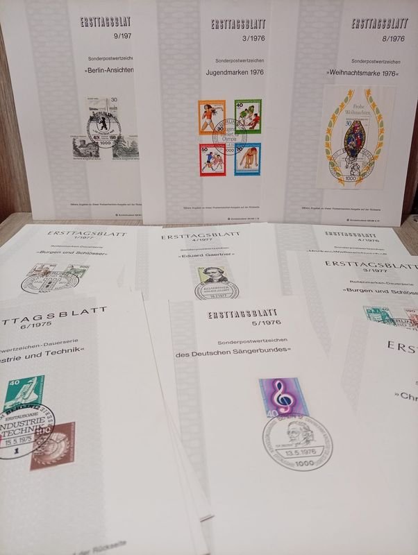 Lote de 15 Hojas de Sellos Primer Día de Alemania (1970)