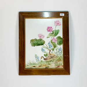 Lote siguiente: Cuadro sobre azulejo con patos y flores, firmado