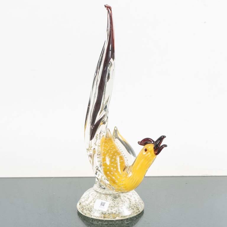 Figura de Gallo en Vidrio Murano Amarillo y Transparente