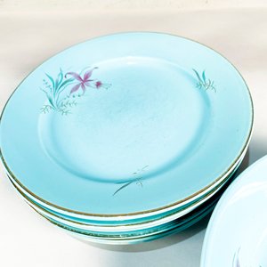 Set de 7 Platos y Bol "Olmos" Decorado Espigas Celeste - imagen 2