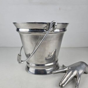 Champañera o Balde para Hielo de Peltre con Asa y Etiqueta "Pottery Barn" - imagen 2