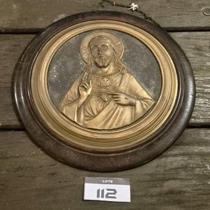Lote anterior: Icono Religioso Antiguo Sagrado Corazón de Jesús en Relieve con Marco Circular