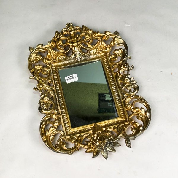 Espejo de Colgar con Marco Labrado en Metal Dorado Estilo Barroco