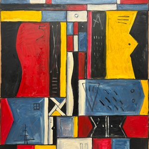Oleo "Constructivo en Colores Primarios" de Héctor Goitiño - 106 x 80 cm - imagen 1
