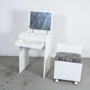 Mueble Tocador Blanco en Dos Partes con Asiento Baúl y Espejo Levadizo - imagen 2