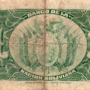 Billete de 1 Boliviano Bolivia 1911, Banco de la Nación Boliviano con resello del Banco Central de Bolivia - imagen 3