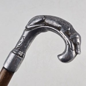 Bastón con Mango de Perro en Peltre y Madera - imagen 4